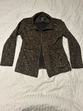 Frank Lyman Design Olive Leopard Faux Zip Blazer